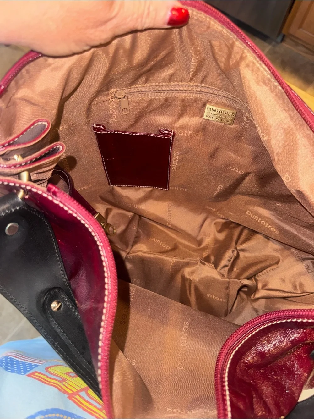 Puntotres Deep Red Leather Hobo Bag NWT